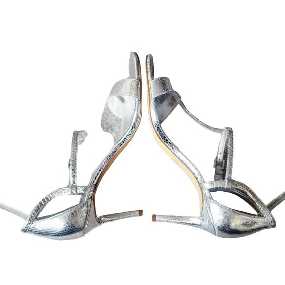 Michael Kors Leather Snakeskin Strappy Dressy Heeled Sandals Silver Women's 8.5M - Picture 7 of 14